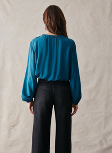 Elastic Shirred Top - Teal Ocean