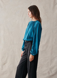 Elastic Shirred Top - Teal Ocean