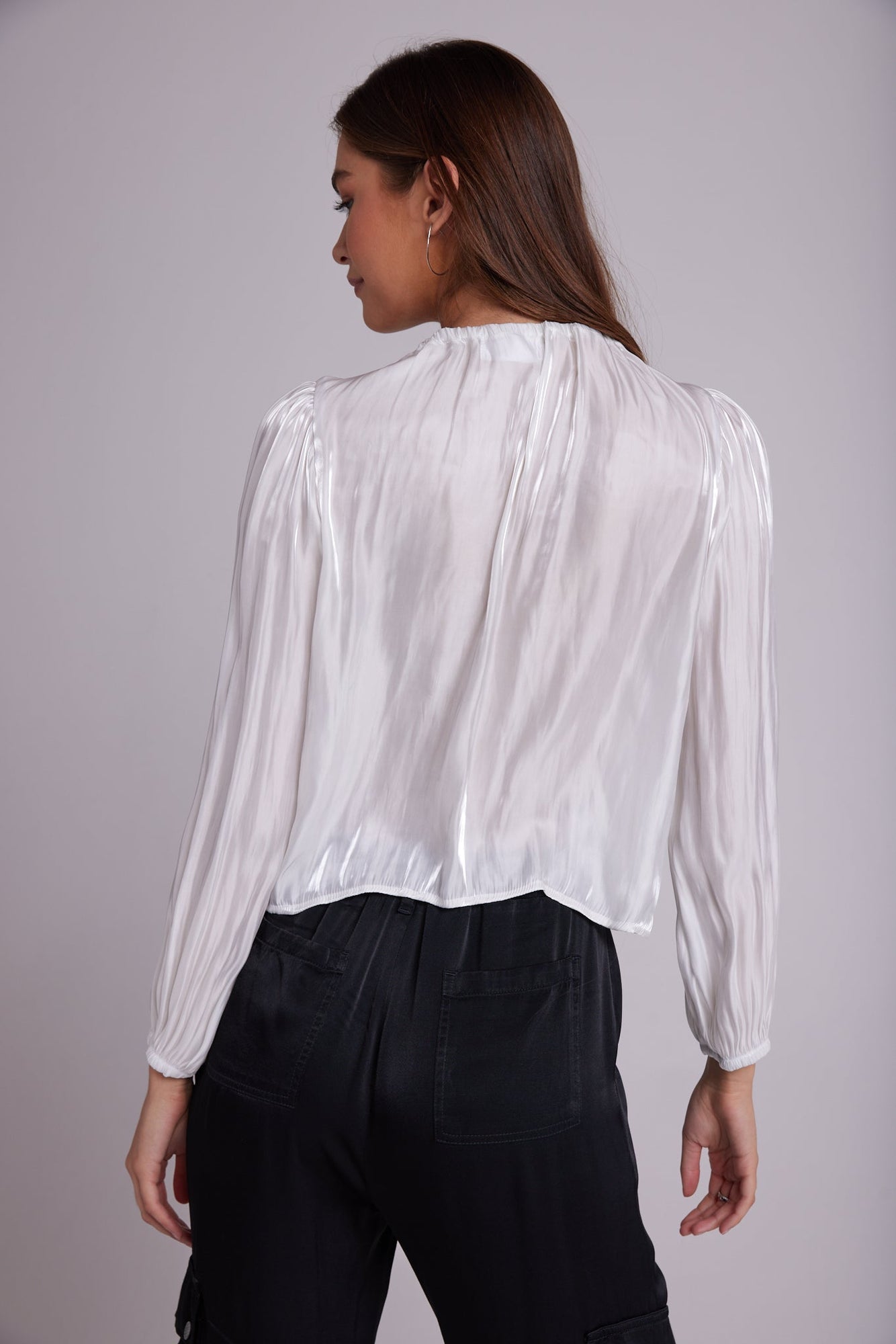 Elastic Shirred Top - White Shimmer