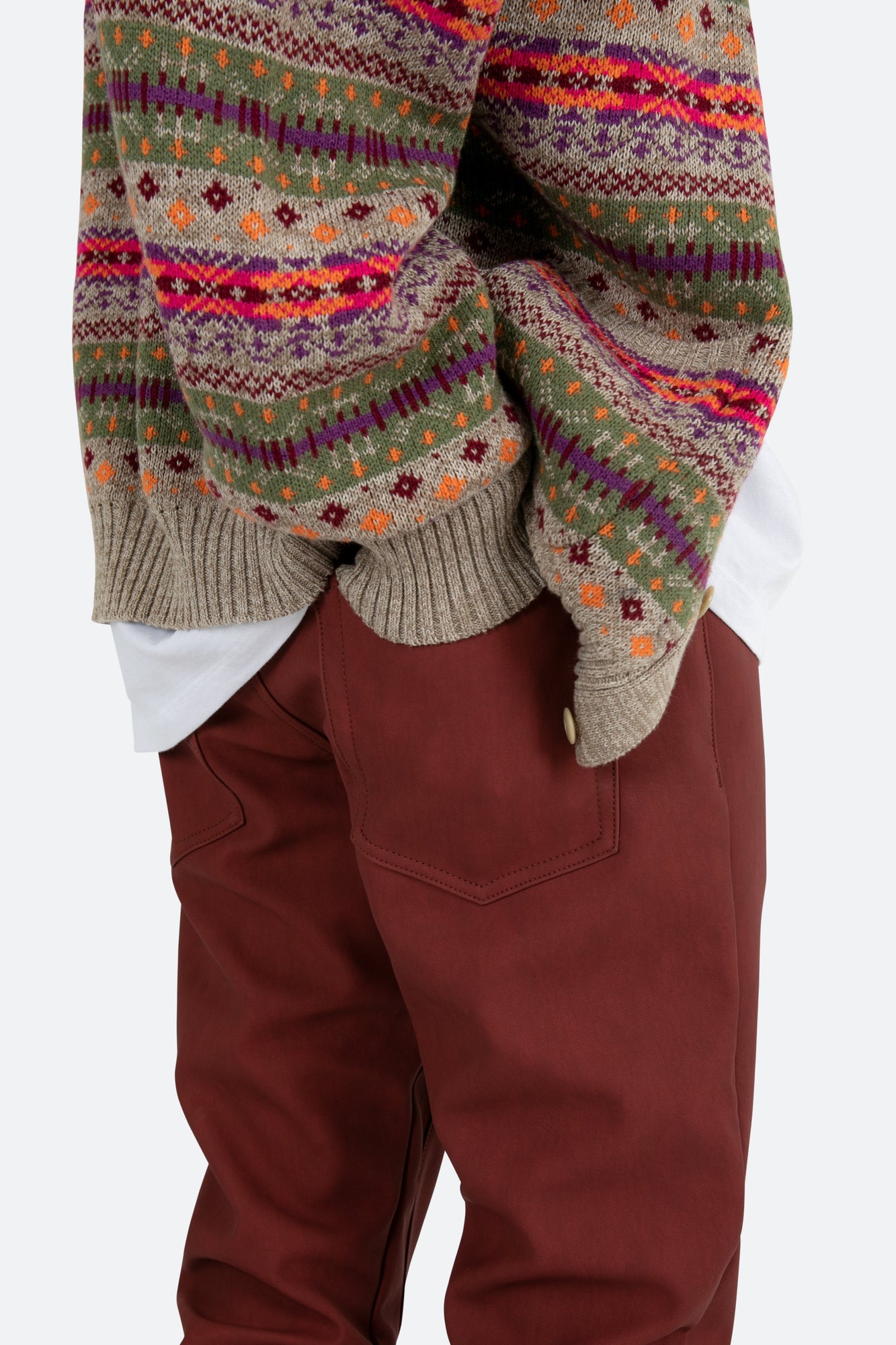 B460 Leather Flare Pants | Burgundy