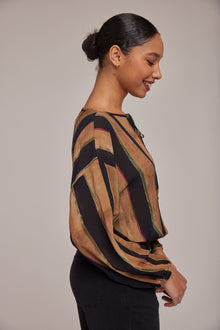 Tie Up Pullover Top - Golden Stripes Print