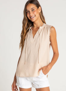 Sleeveless  Fray Edge Pullover | Soft Tan