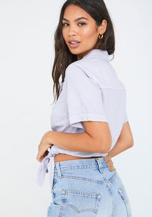 Short Sleeve Wrap Shirt | Cool Lilac