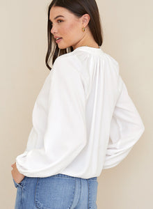 Long Sleeve Shirred Raglan Shirt | White