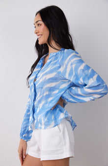 Long Sleeve Shirred Raglan Shirt | Laguna Waves Print