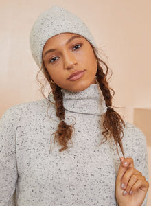 Cashmere Knit Beanie - Light Grey Speckle