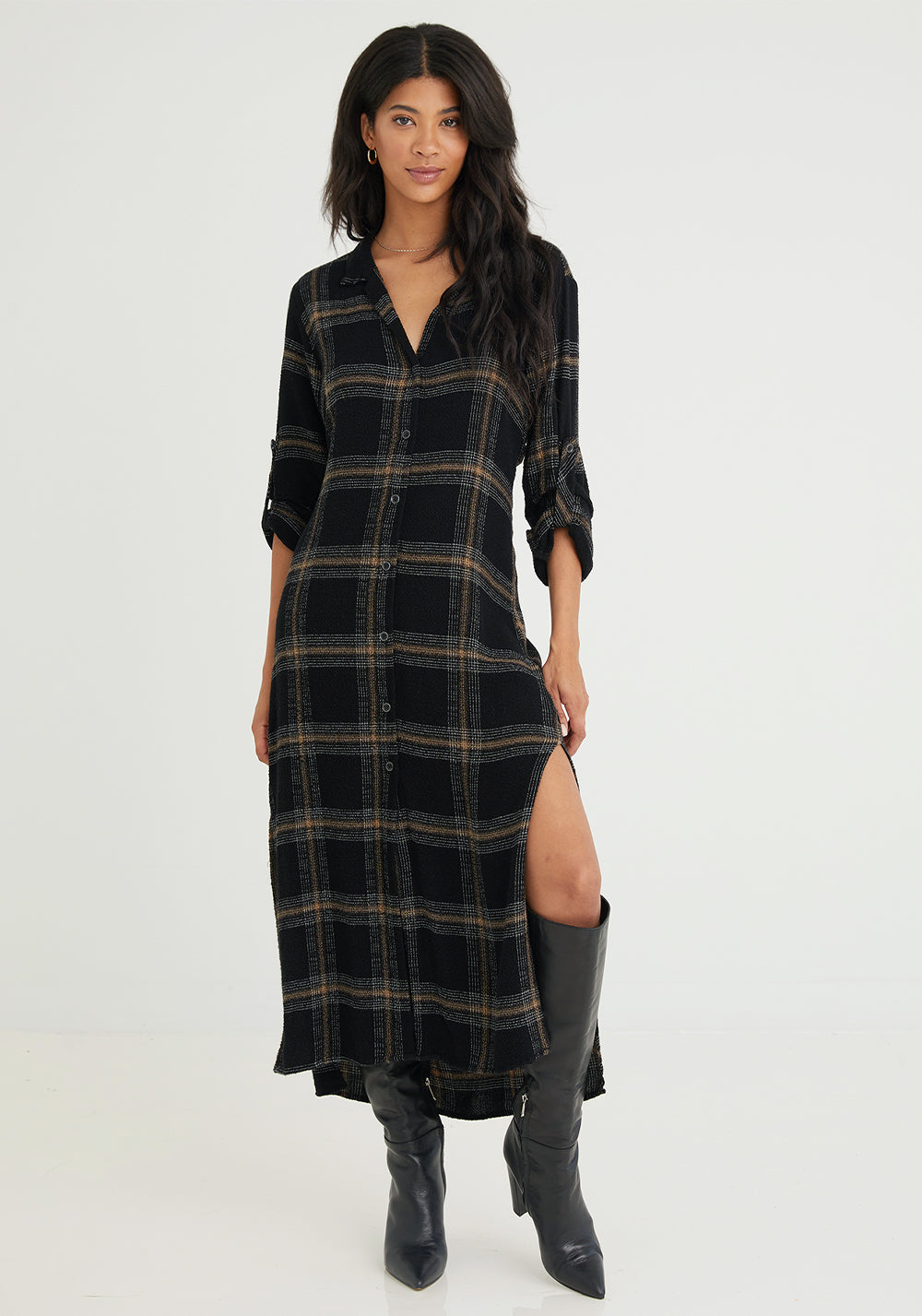 Duster Dress - Black Honey Plaid