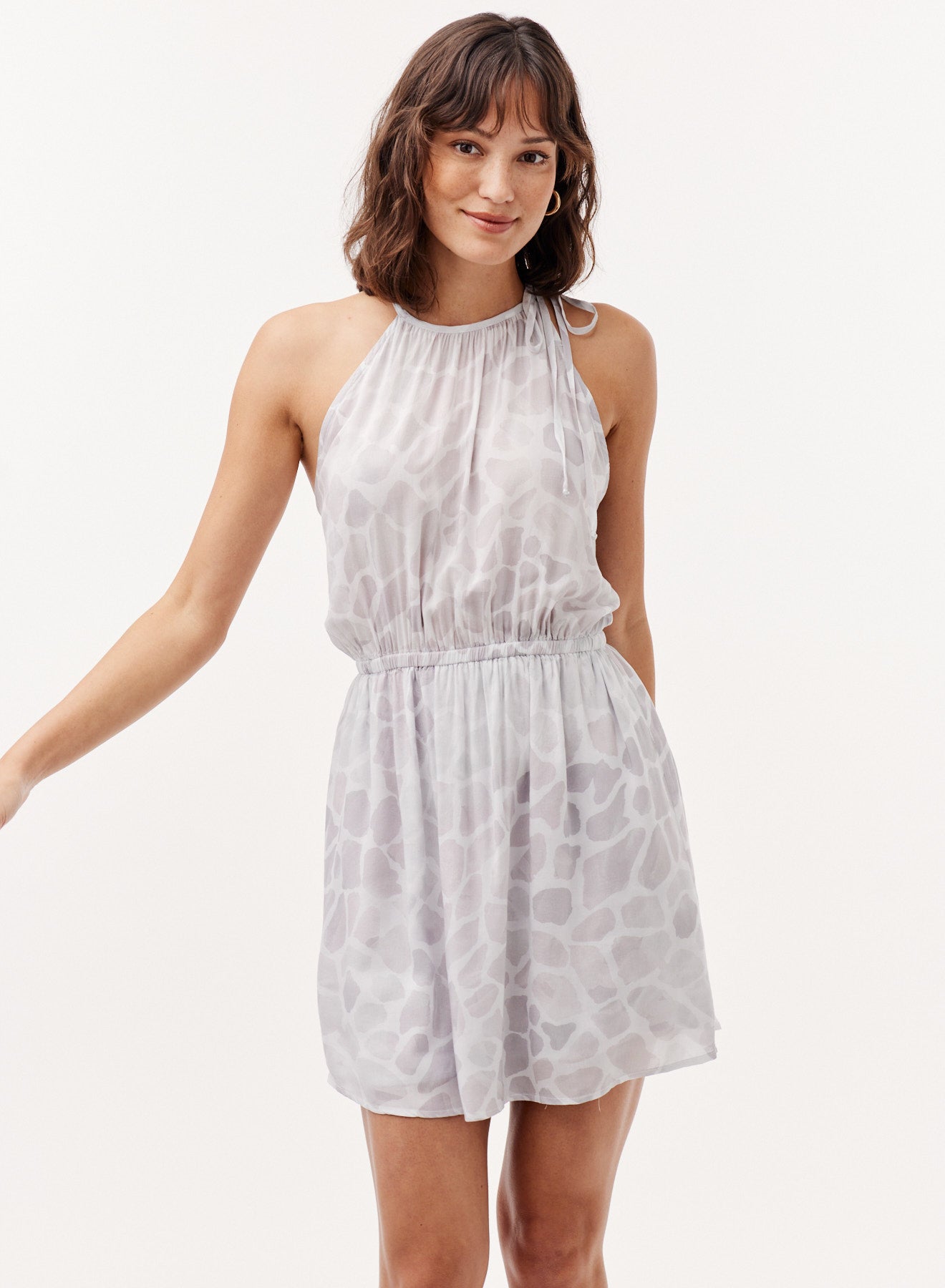 Side Tie Halter Dress | Sand Stone Print