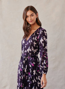 Smocked Back Maxi Dress - Floral Plum Print