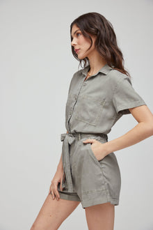 Rolled Hem Utility Romper | Soft Army