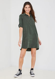 Long Sleeve A-Line Dress - Dark Forest