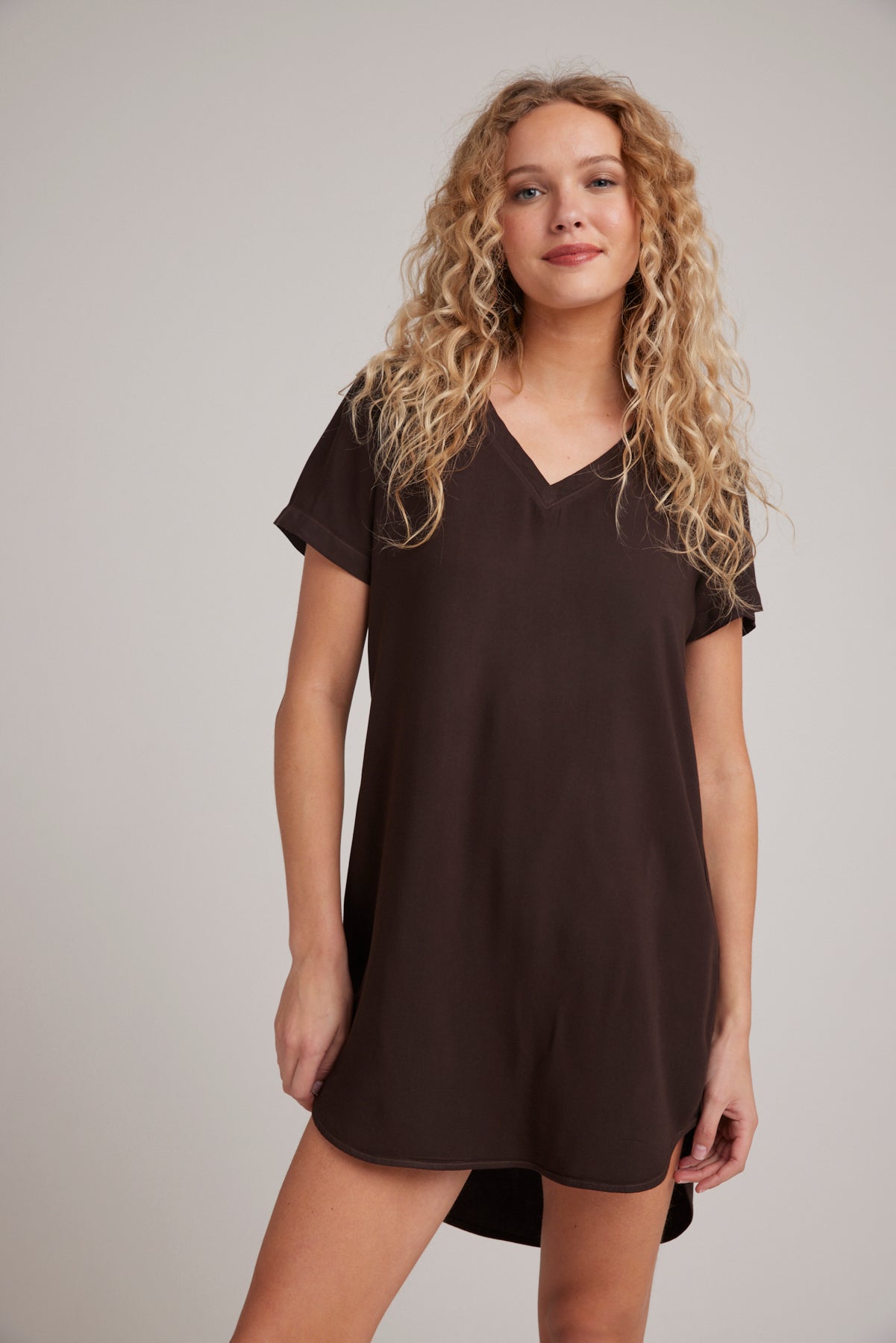 V Neck Dress - Quartz Brown