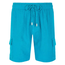 Men | Solid Linen Bermuda | Ming Blue