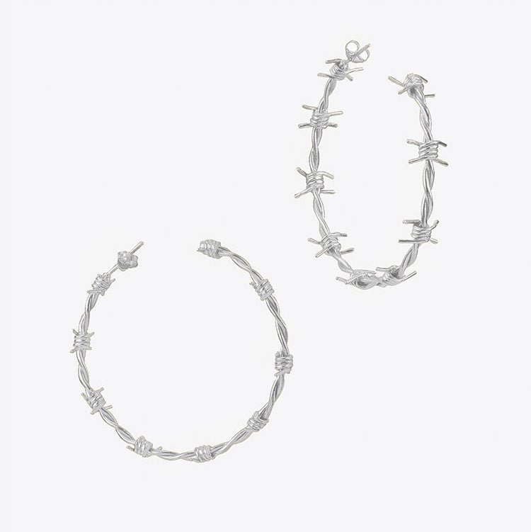 Barbed Wire Hoop Earrings | Sterling Silver
