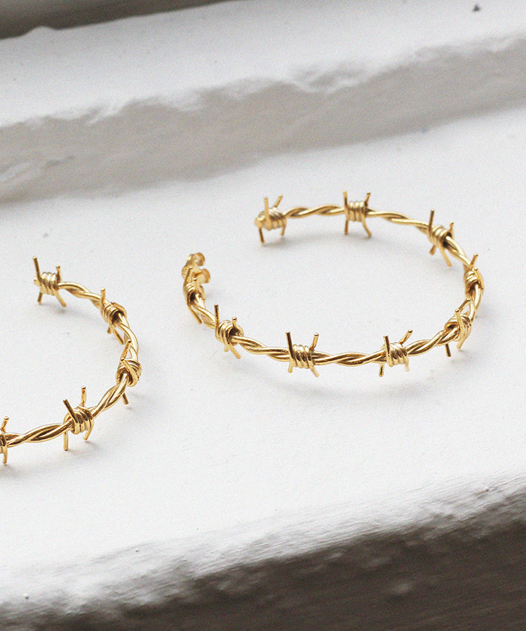 Barbed Wire Hoop Earrings | 18K Yellow Gold-Plated