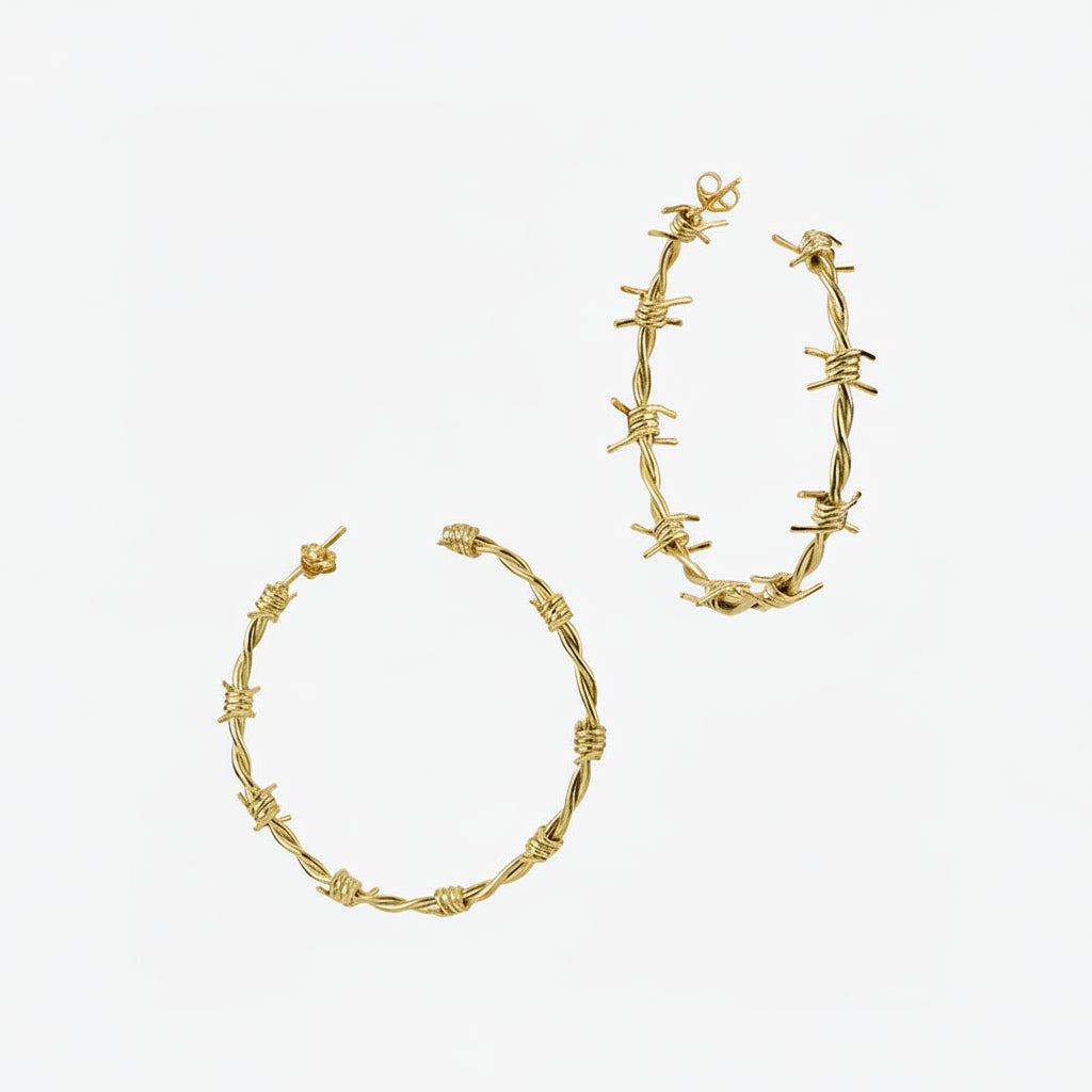 Barbed Wire Hoop Earrings | 18K Yellow Gold-Plated