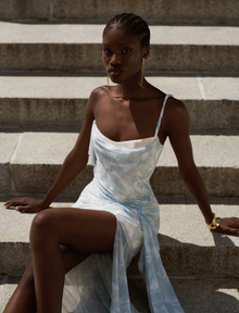 Mesh & Sequin Gown | Sky Floral Print