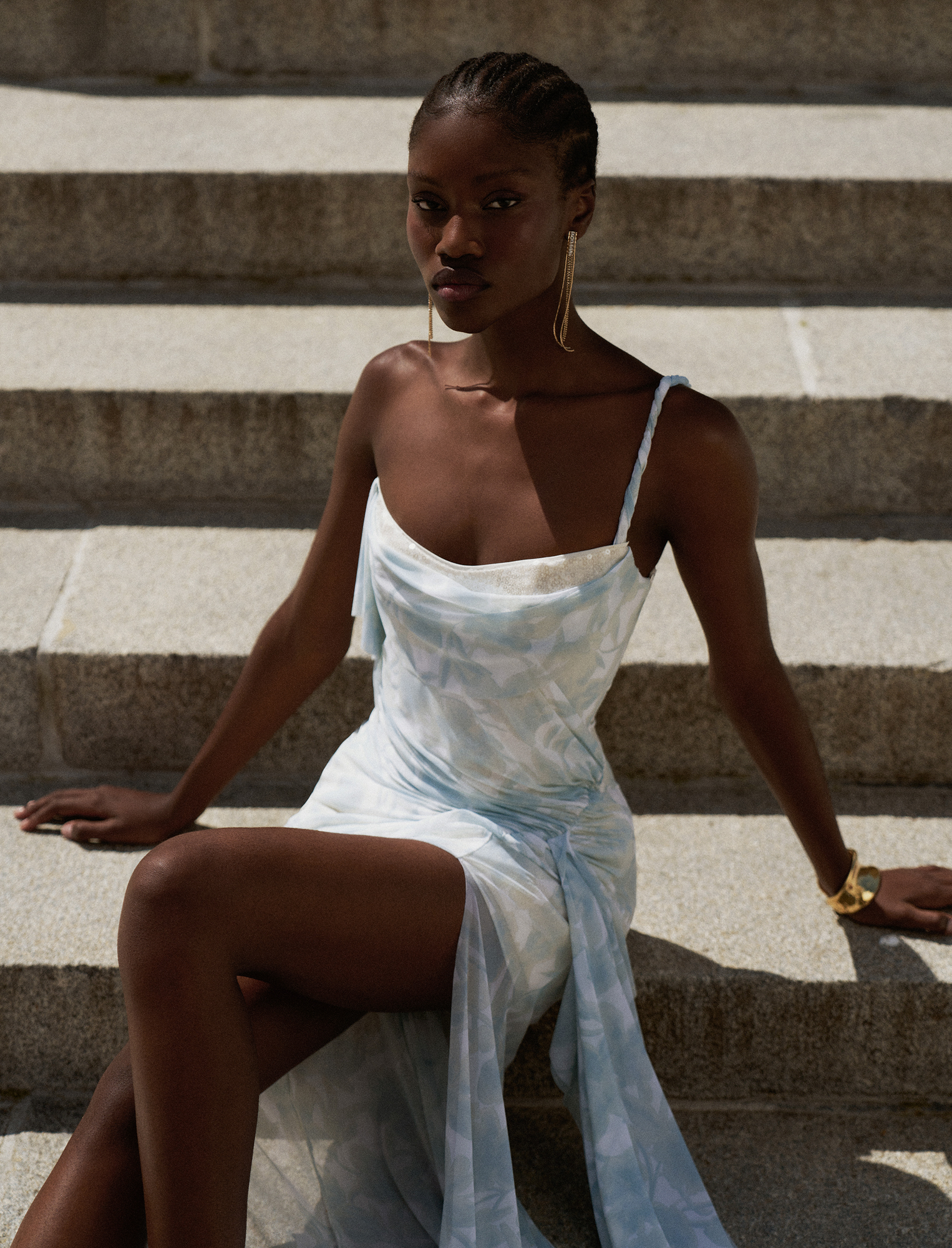 Mesh & Sequin Gown | Sky Floral Print