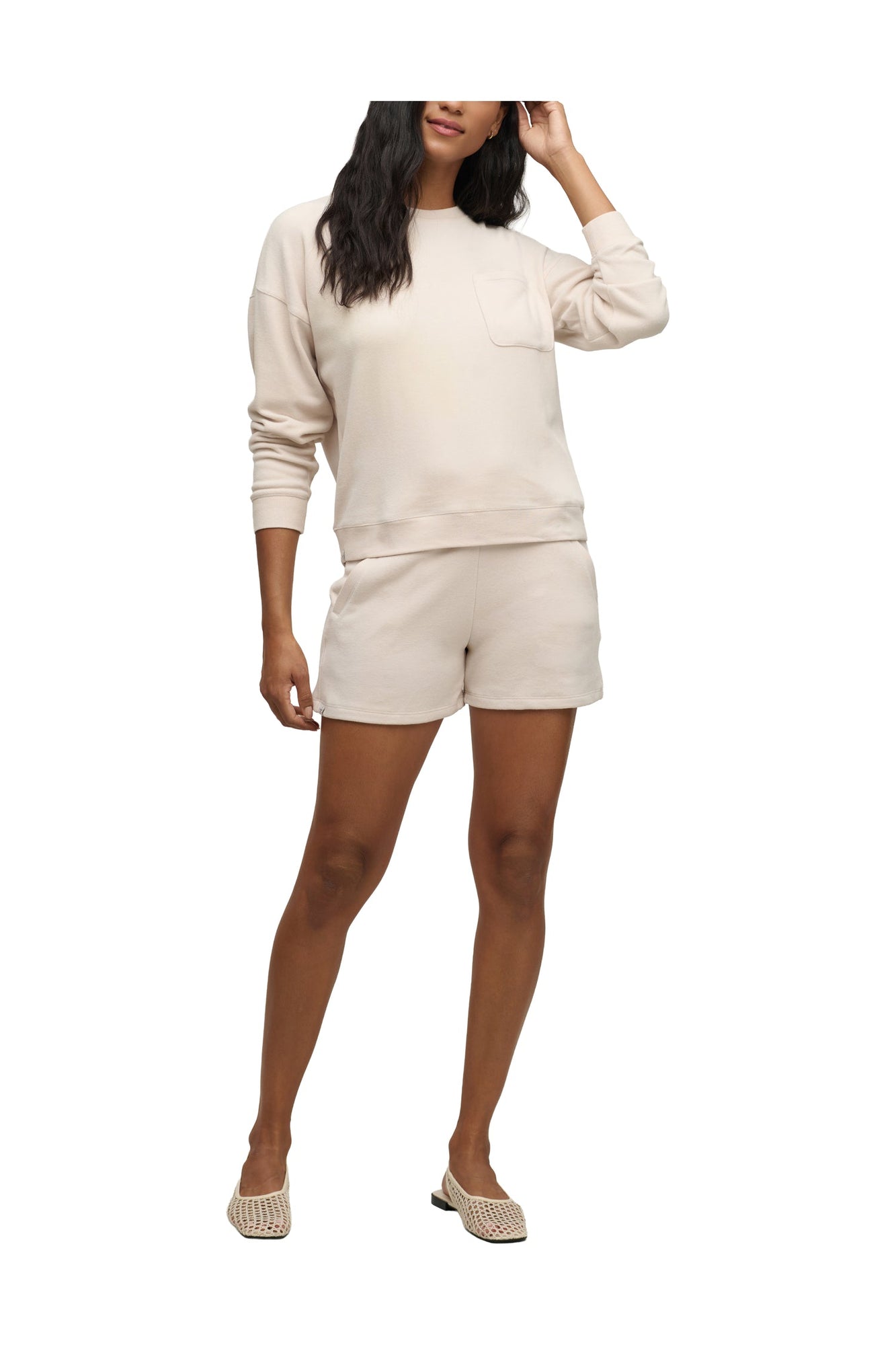 Womens | Malibu Collection Brushed Fleece Short Set | Stone