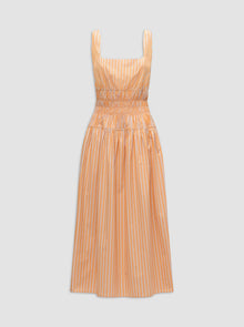 Belinda Gathered Waist Dress | Orange/White