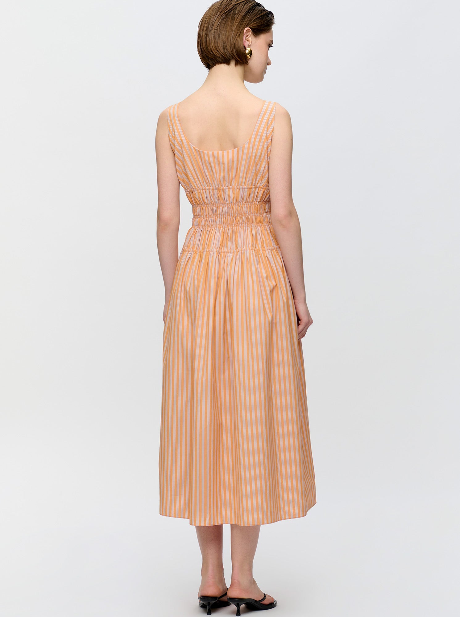 Belinda Gathered Waist Dress | Orange/White