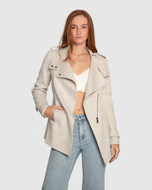 Women | Bad Girl Wool Blend Moto Coat | Oat Marle