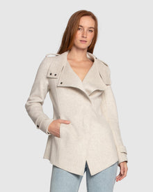 Women | Bad Girl Wool Blend Moto Coat | Oat Marle