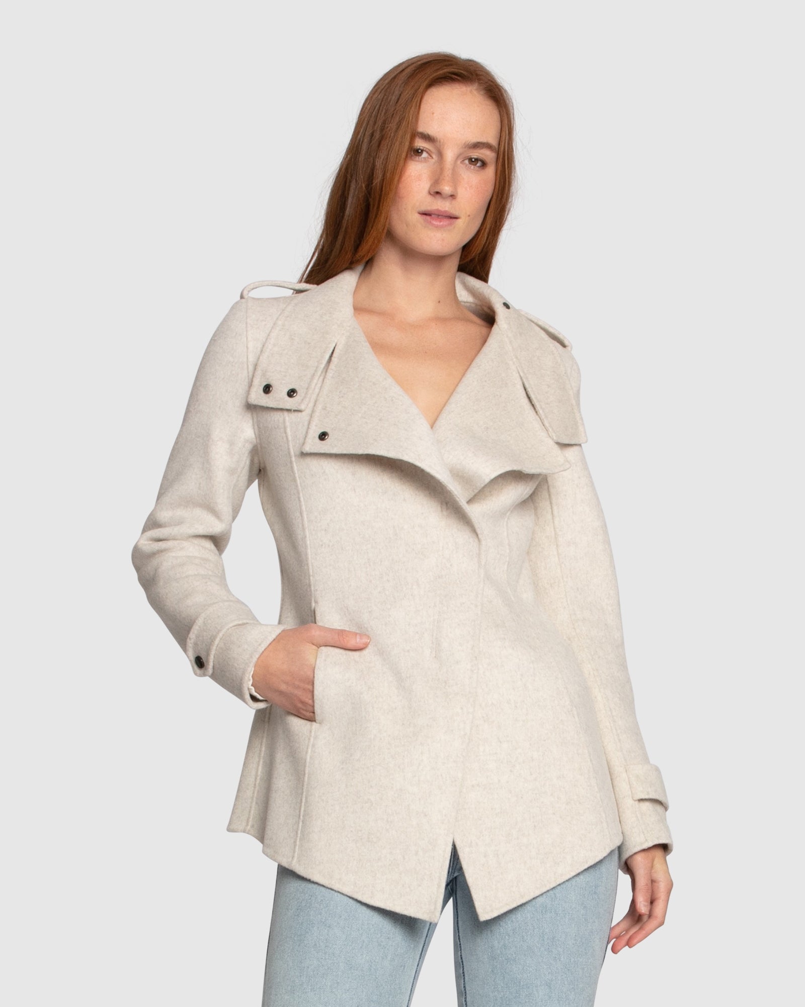 Women | Bad Girl Wool Blend Moto Coat | Oat Marle