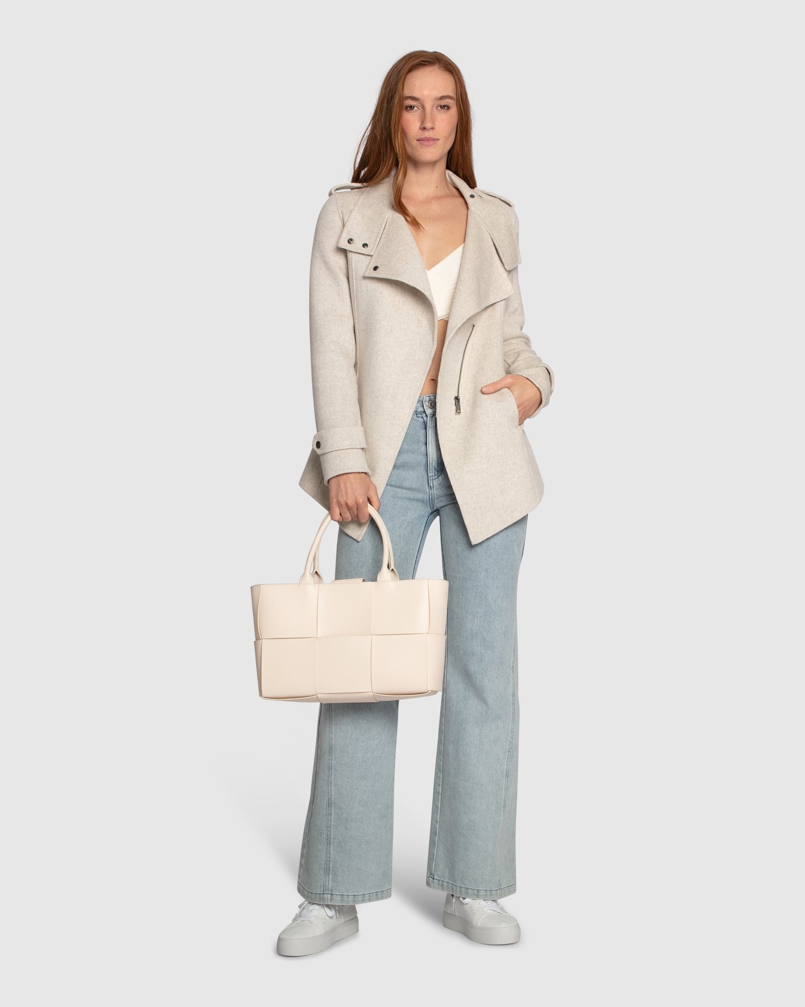 Women | Bad Girl Wool Blend Moto Coat | Oat Marle