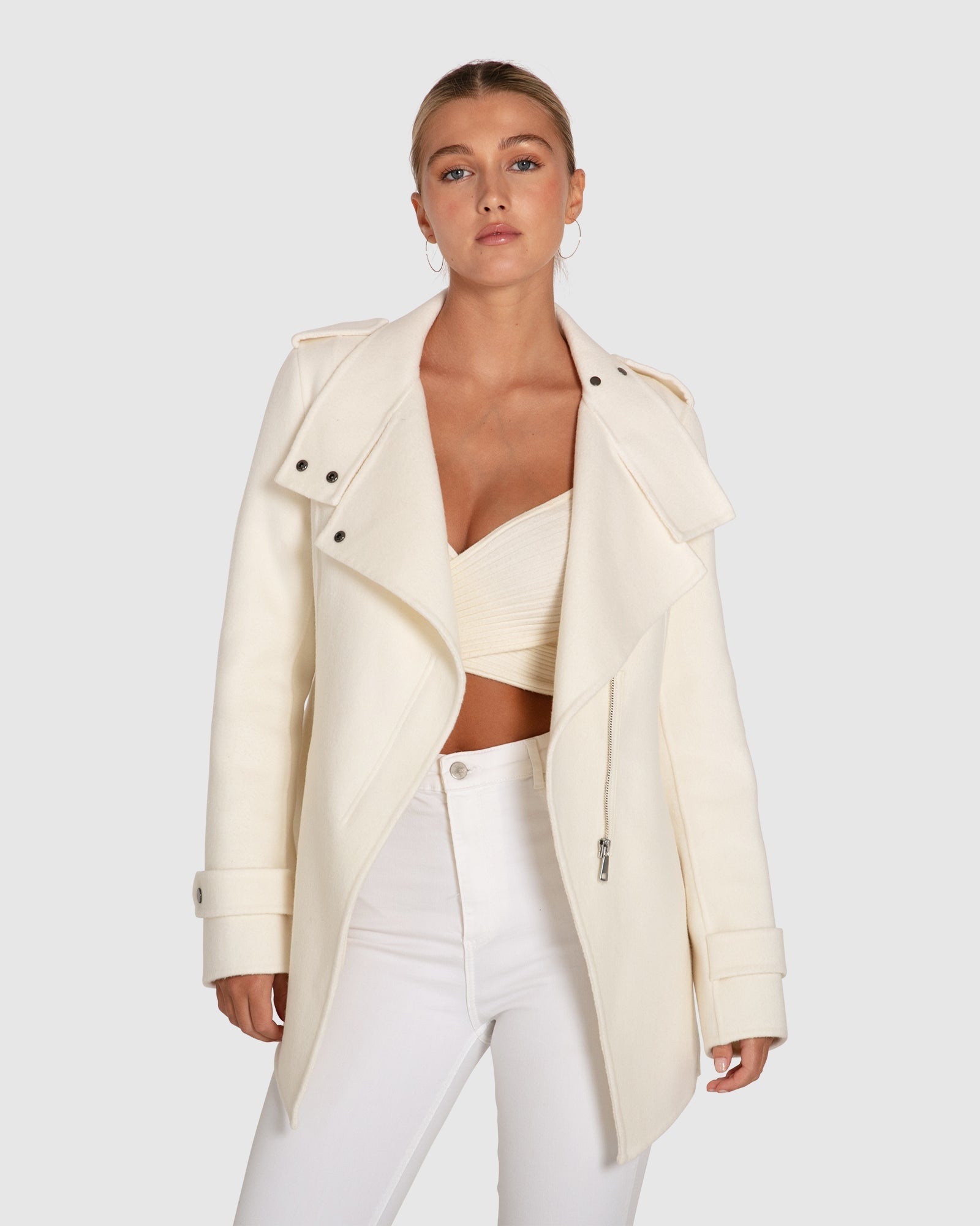 Women | Bad Girl Wool Blend Moto Coat | Cream