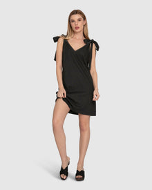 Women | Burning Love Tie Shoulder Mini Dress | Black