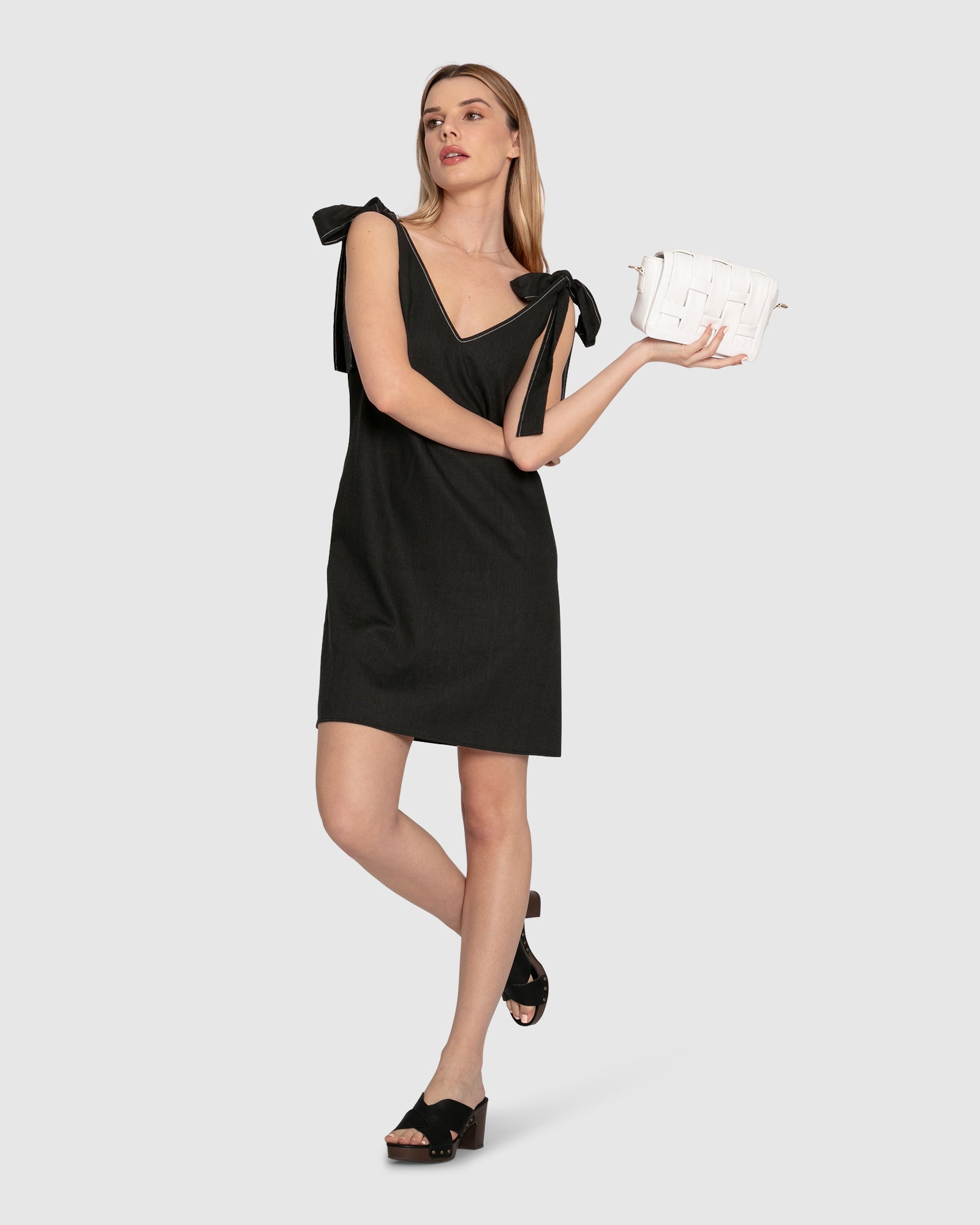 Women | Burning Love Tie Shoulder Mini Dress | Black