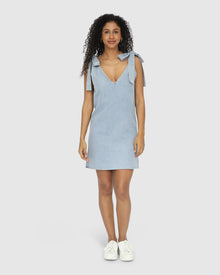 Women | Burning Love Tie Shoulder Mini Dress | Stonewash