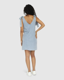 Women | Burning Love Tie Shoulder Mini Dress | Stonewash