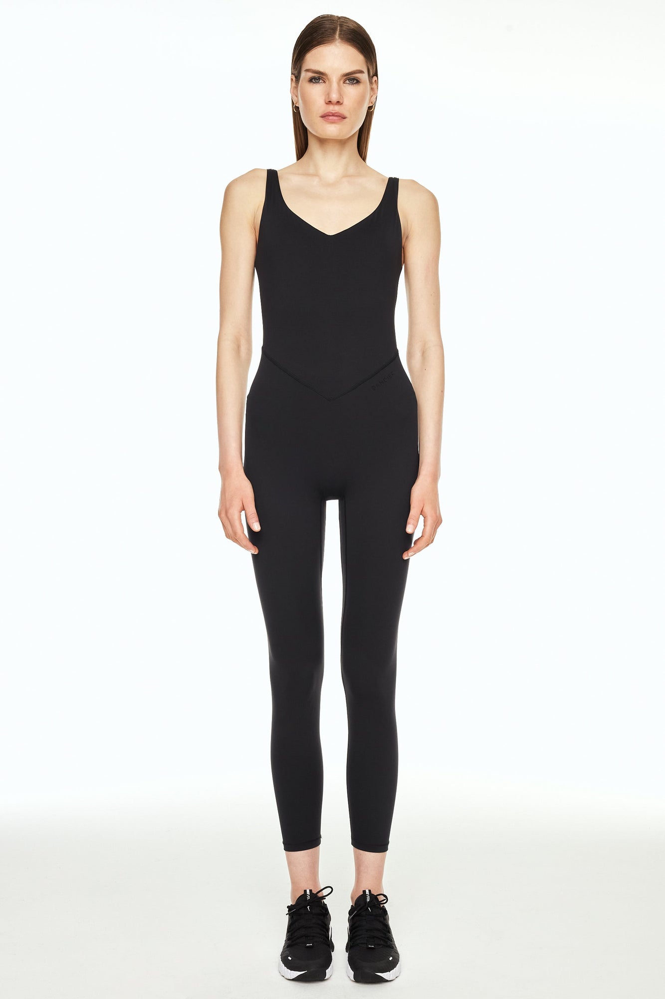 V-Neck Tempo Full Length Catsuit | Black