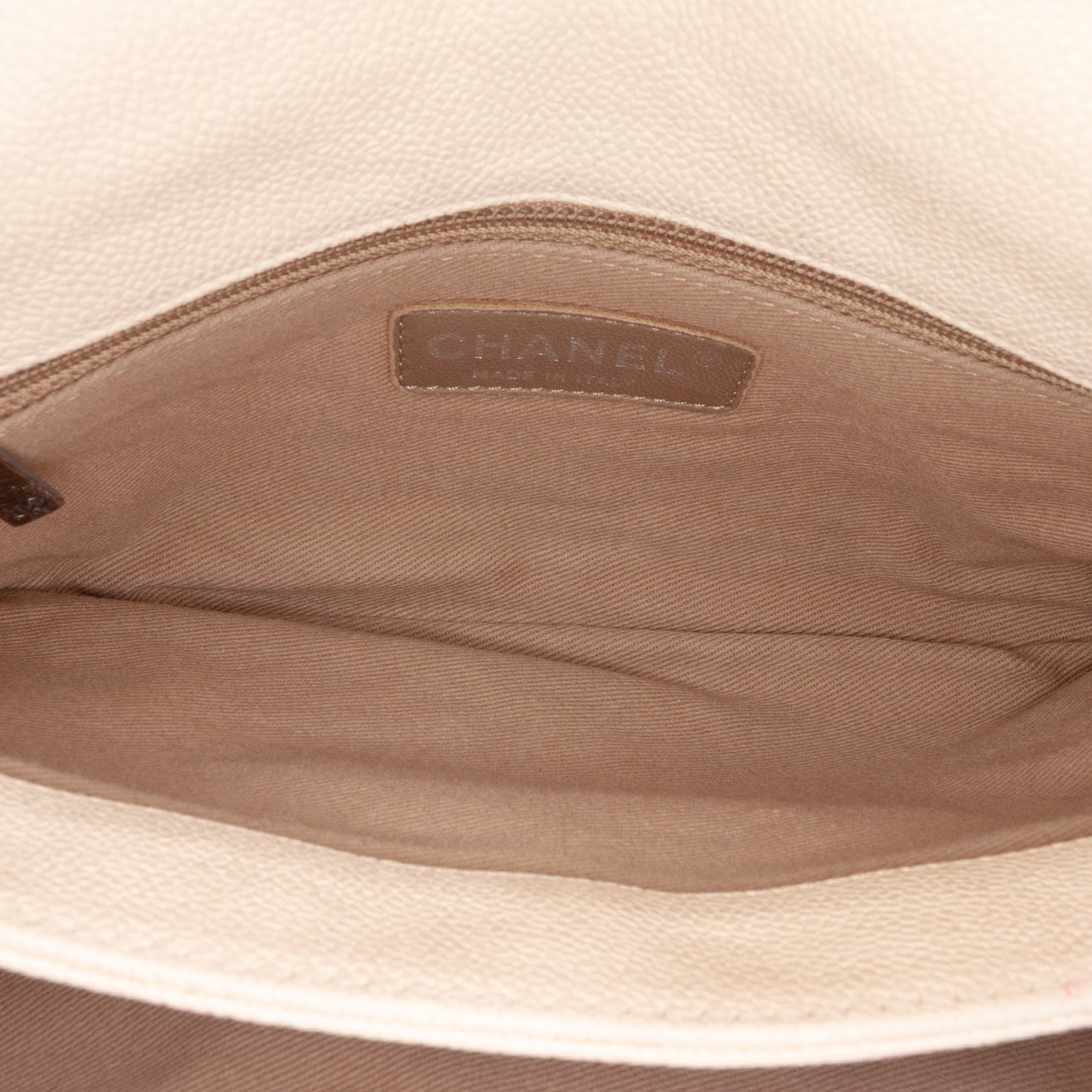 Chanel | Pre-Owned Medium Quilted Caviar Simply CC Flap | Brown/Light Beige