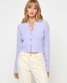 Lavender Ice | Badge:New Arrival_#B2AC88_#ffffff' Purple cardigan with embellishments