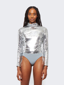 Women | Brandon Maxwell | Long Sleeve Sequin Bodysuit | Silver