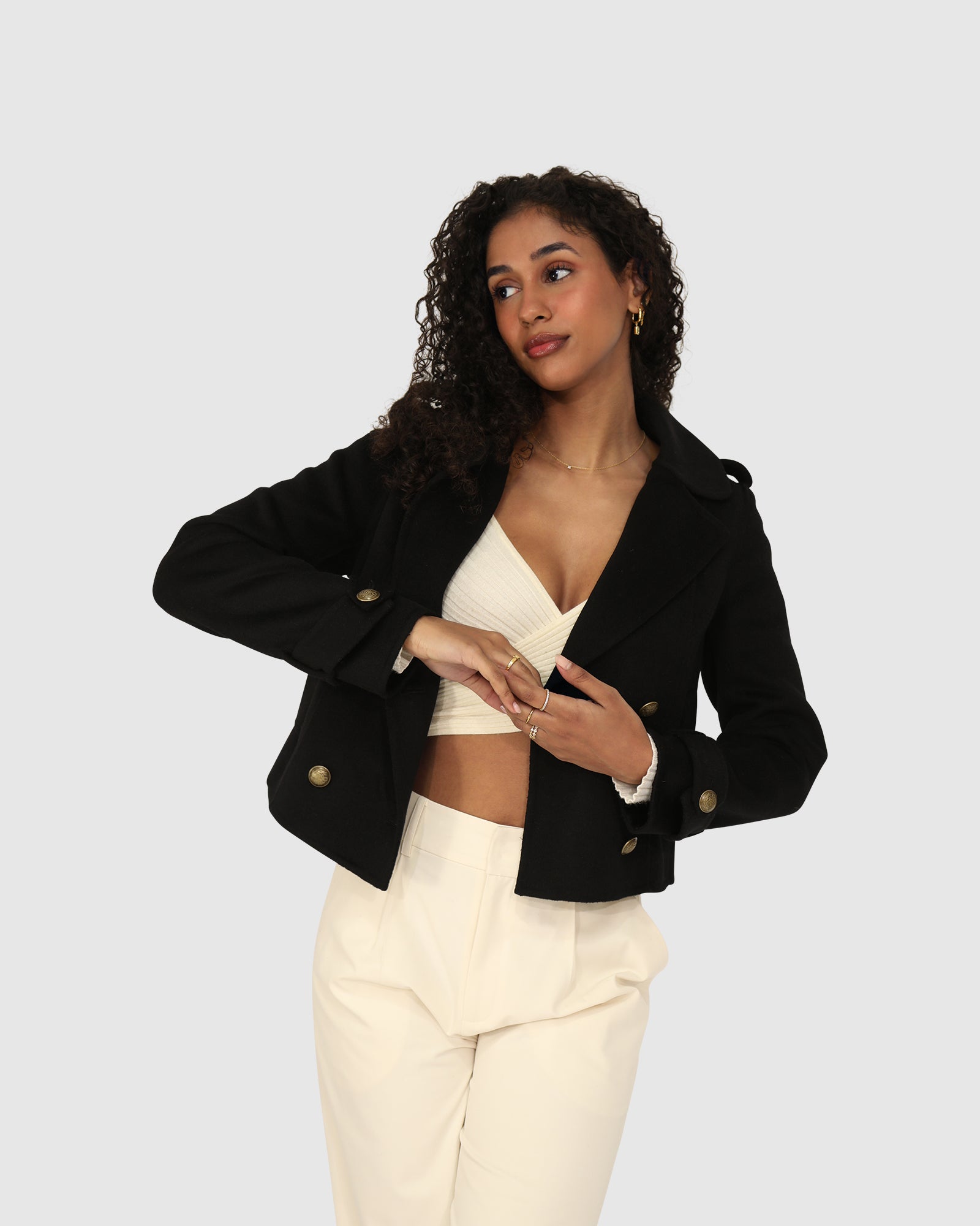 Women | Better Off Wool Blend Military Peacoat | Black