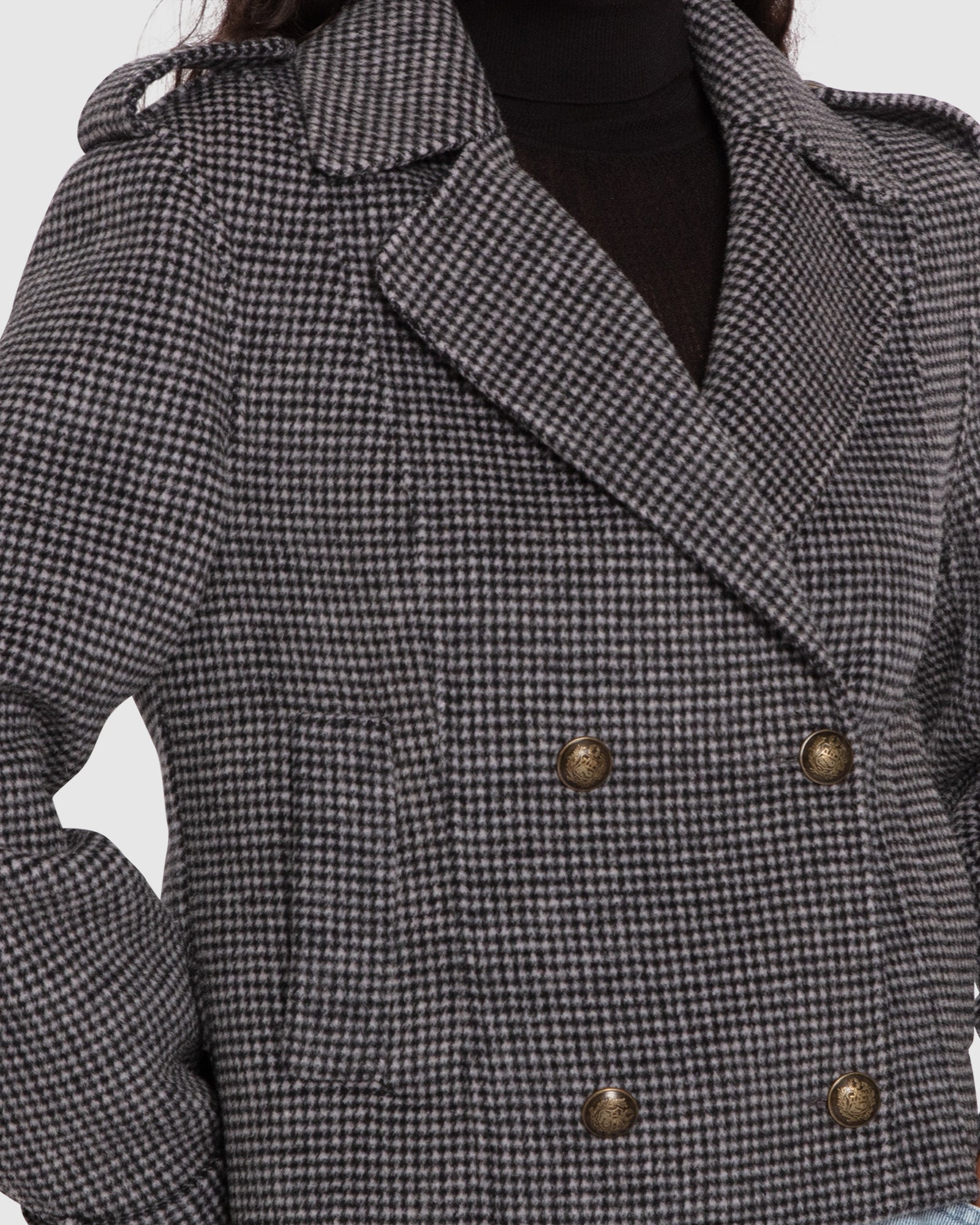 Women | Better Off Wool Blend Military Peacoat | Black/White