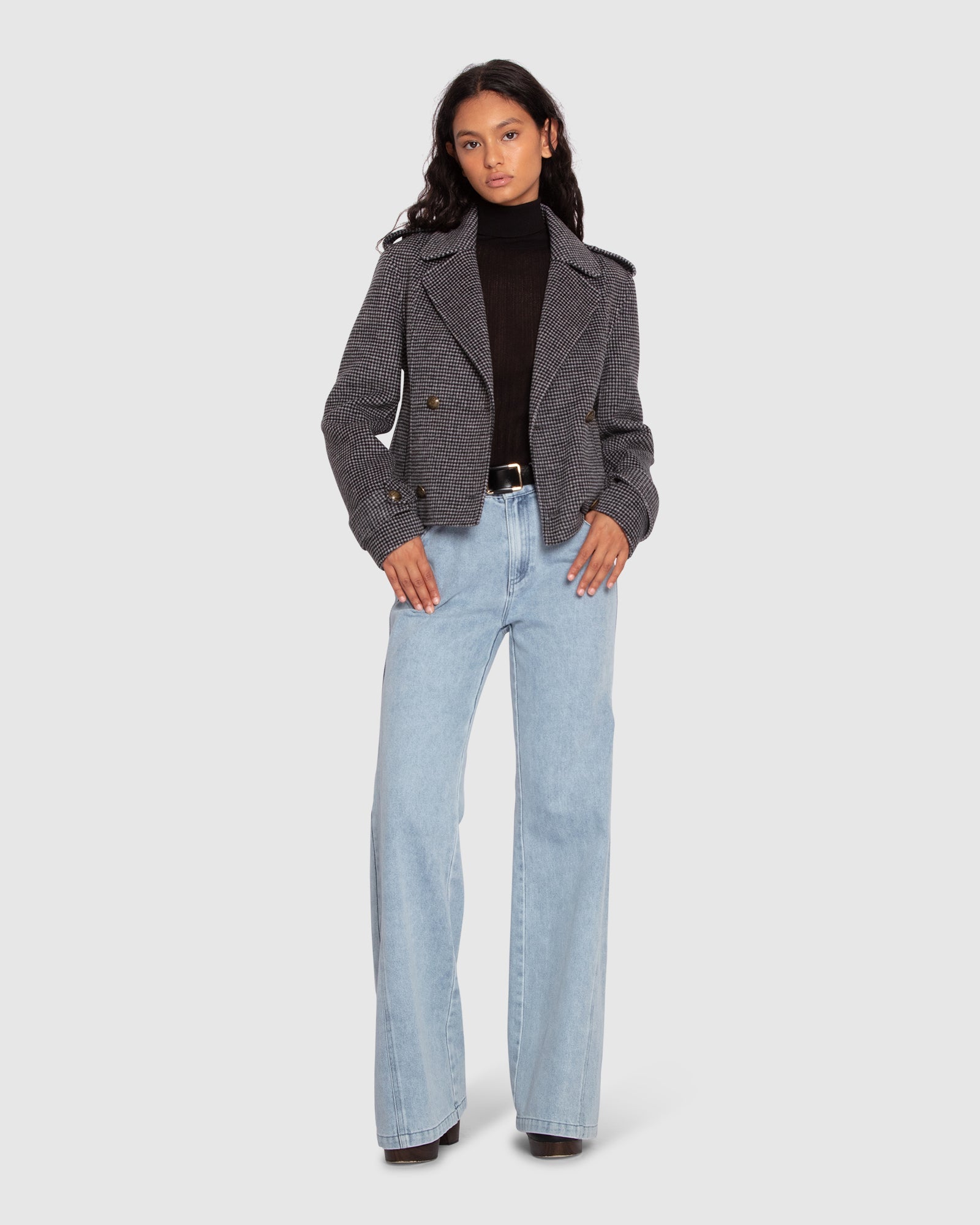 Women | Better Off Wool Blend Military Peacoat | Black/White