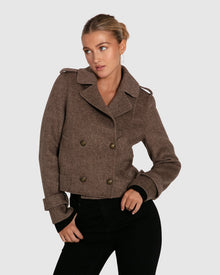 Women | Better Off Wool Blend Military Peacoat | Walnut