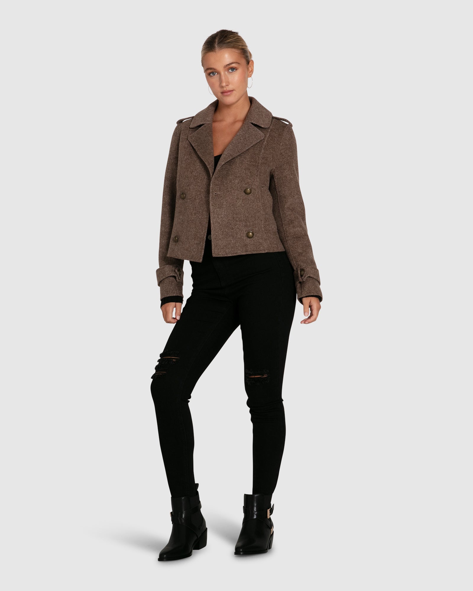 Women | Better Off Wool Blend Military Peacoat | Walnut