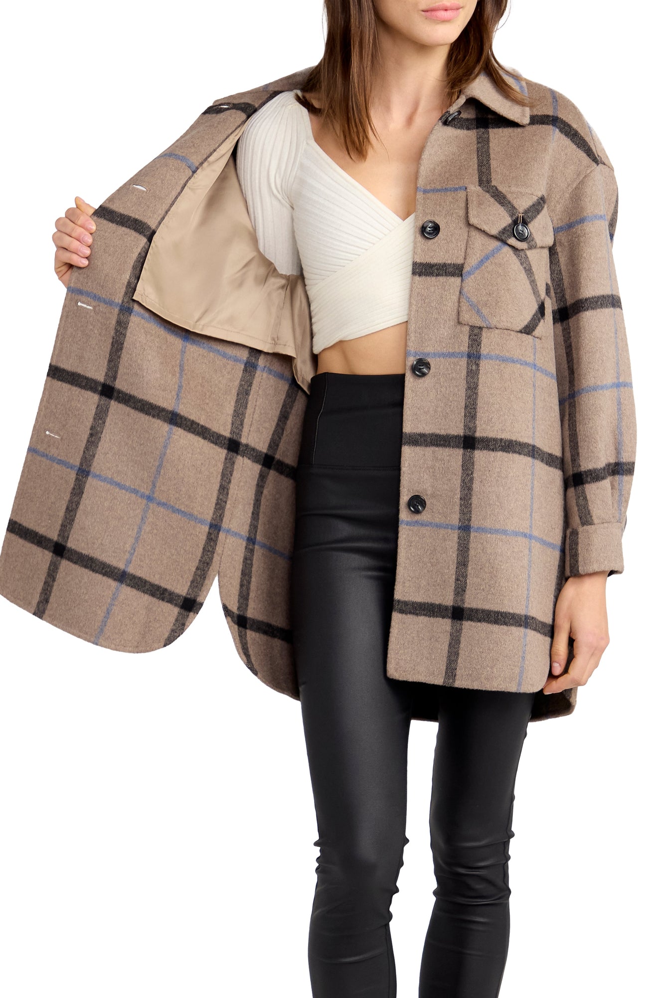 Women | Back Together Wool Blend Belted Shacket | Oat Plaid
