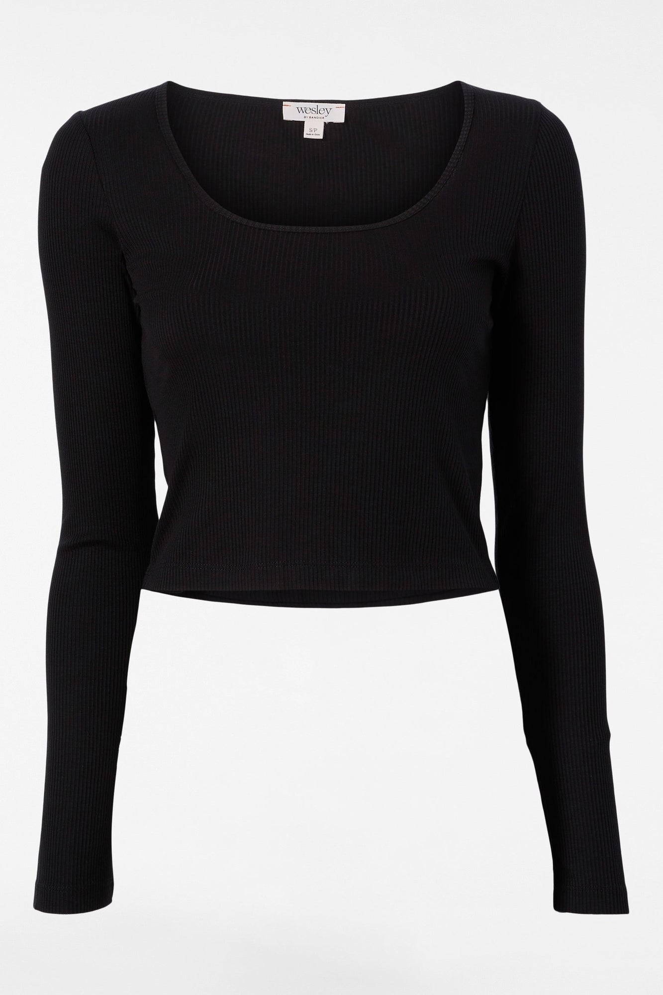 Wesley | Rivington Ribbed Long Sleeve Scoop Neck Crop Top | Black