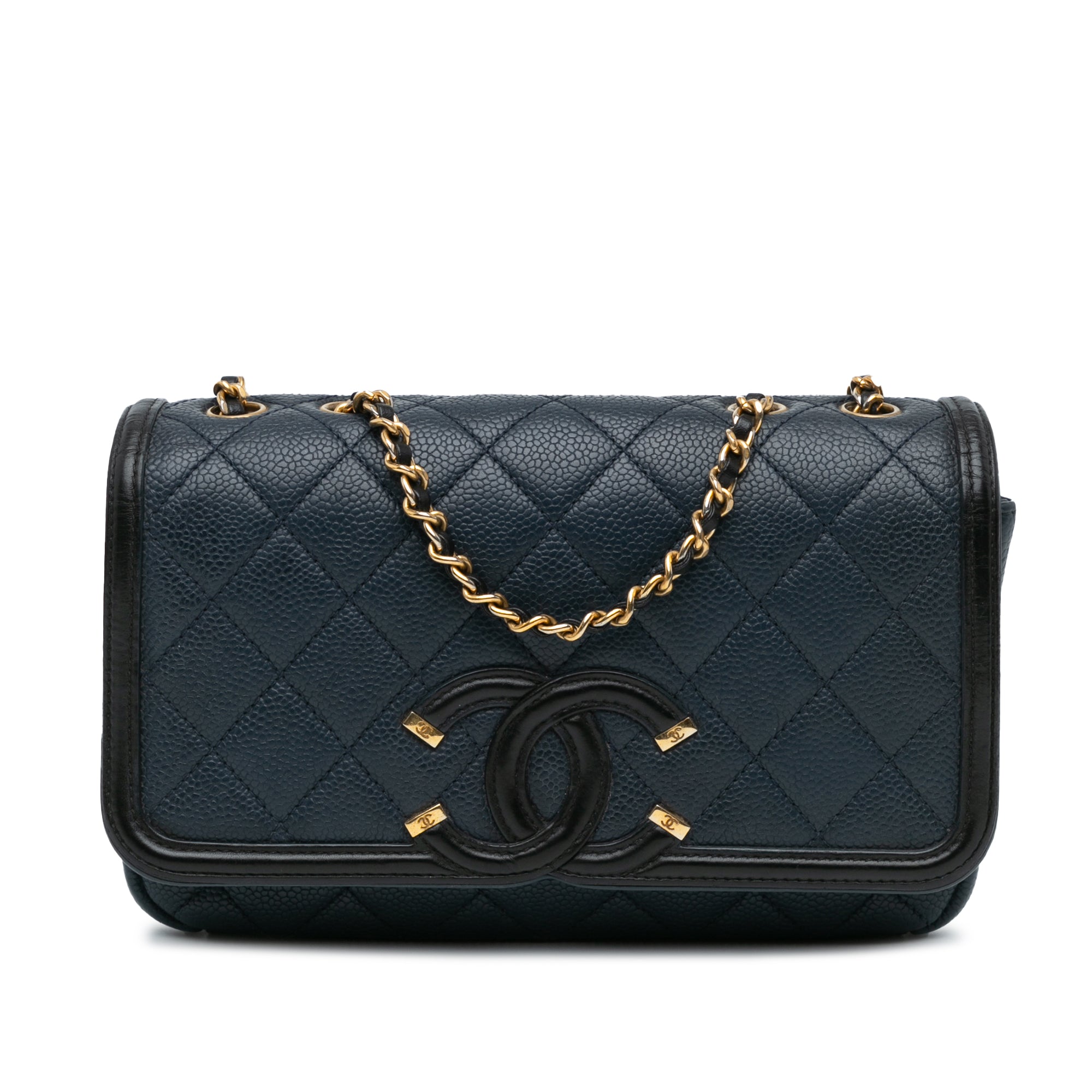 Chanel | Pre-Owned Small Bicolor Caviar CC Filigree Flap | Blue/Navy