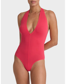 Ballet Deep Plunge Halter Bodysuit | Watermelon