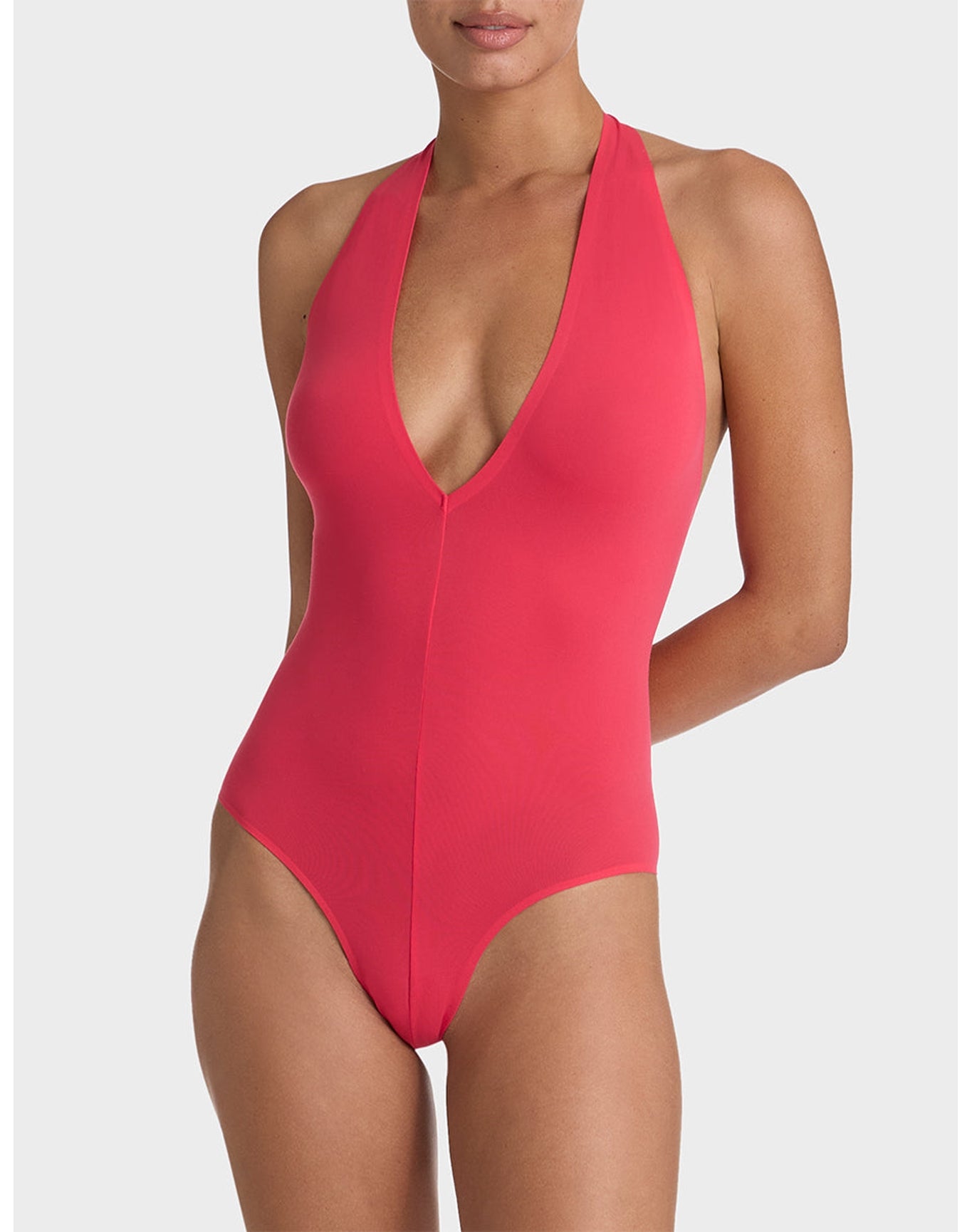 Ballet Deep Plunge Halter Bodysuit | Watermelon