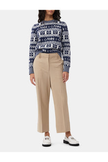 Beige Drapey Melange Cropped Trousers | Safari