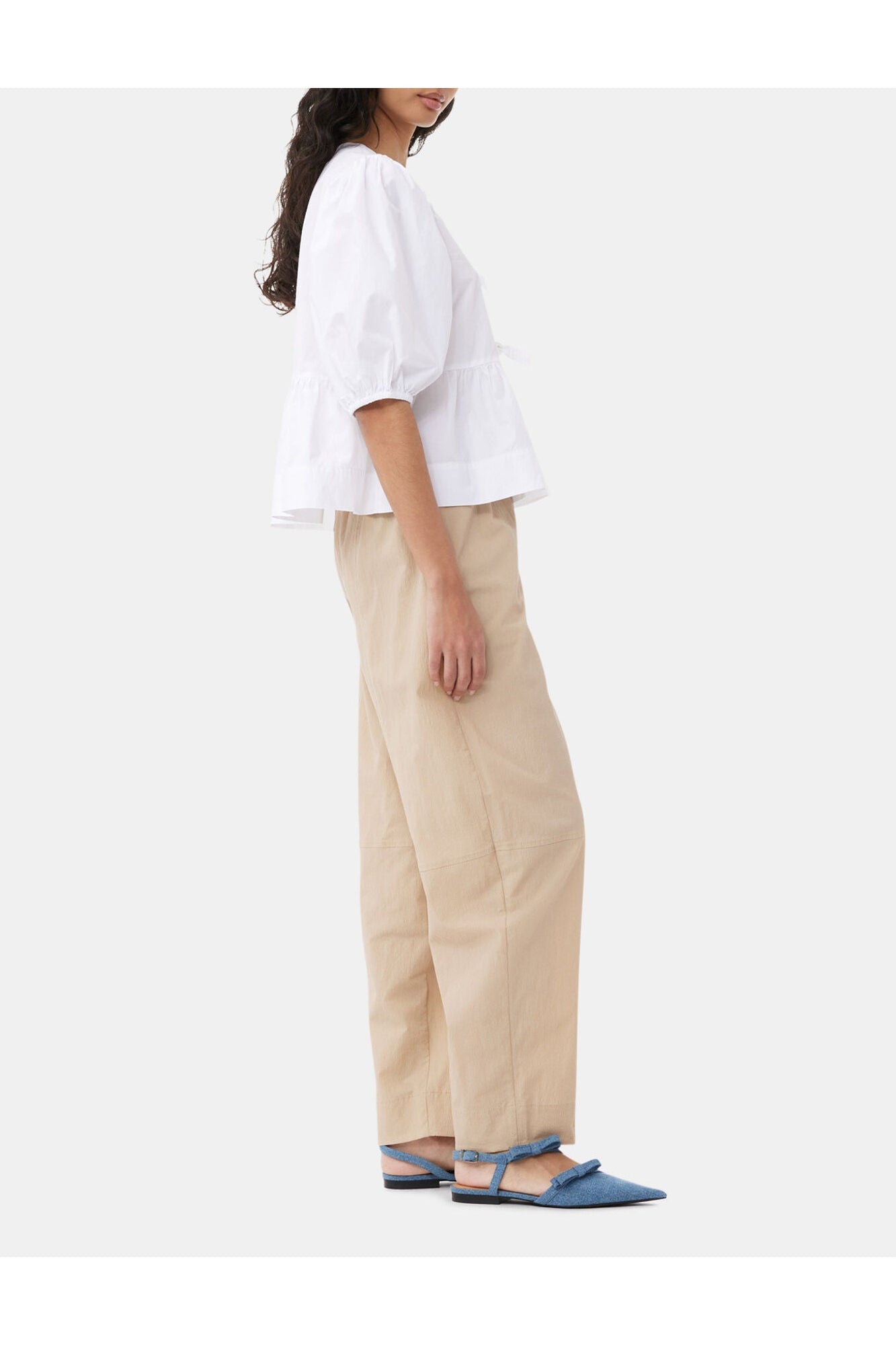 Beige Elasticated Curve Trousers | Safari